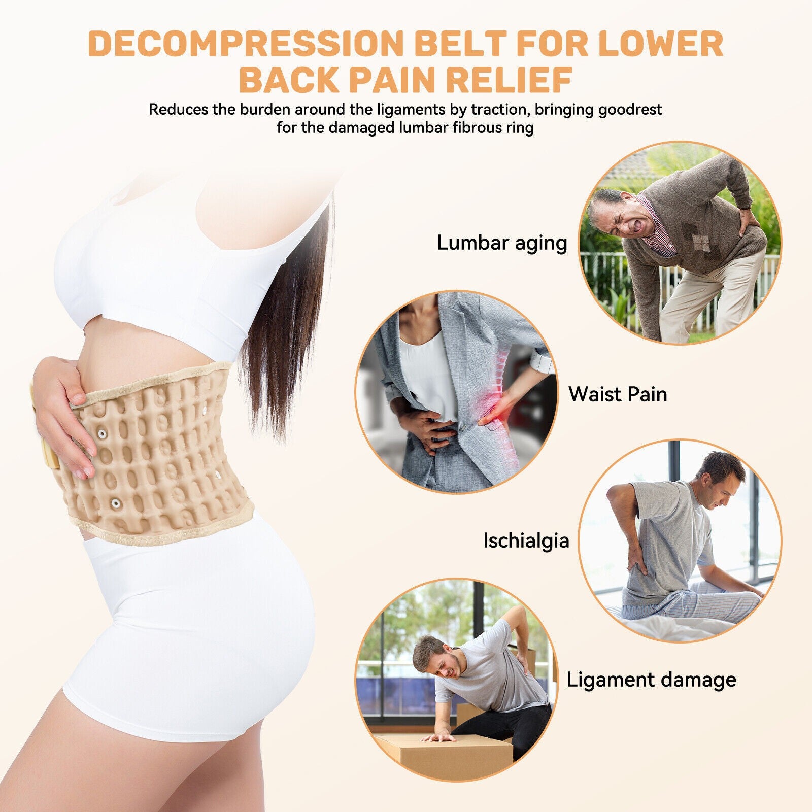 Air Traction Inflatable Spine Decompression Back Belt Lumbar Support for Lower Back Pain Relief Fast