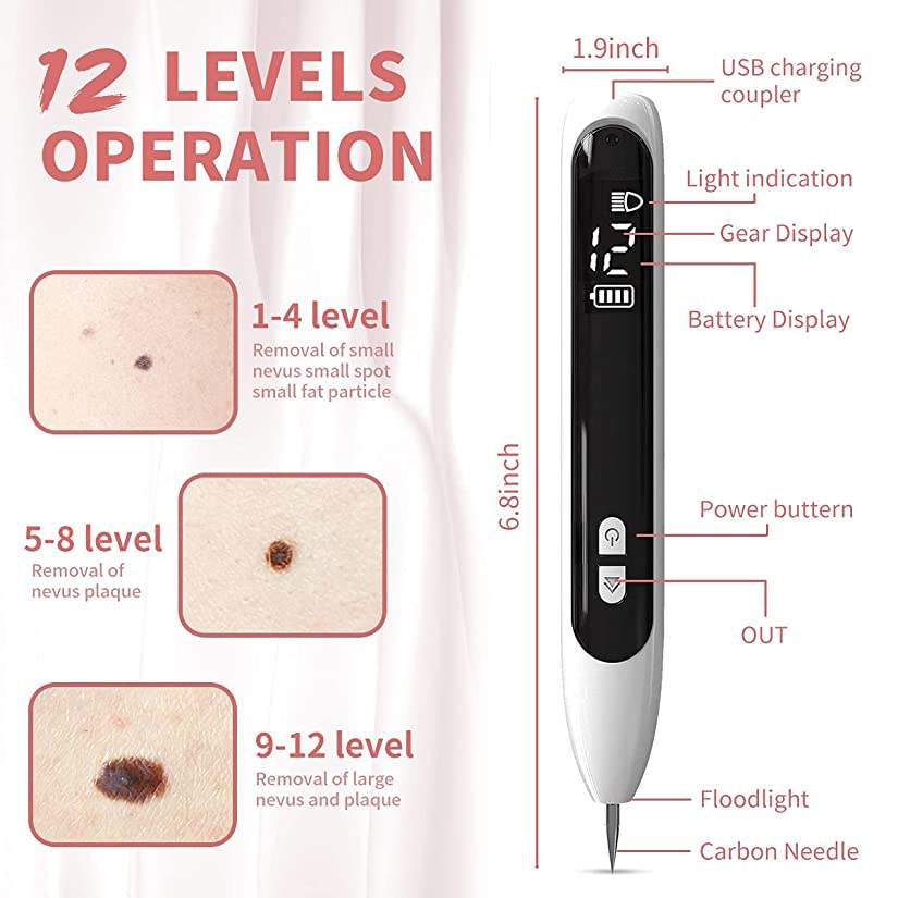 Electric Skin Tag Removal Pen LCD Digital Display Adjustable Strength Rechargeable Portable Skin Spot Removal Beauty Device