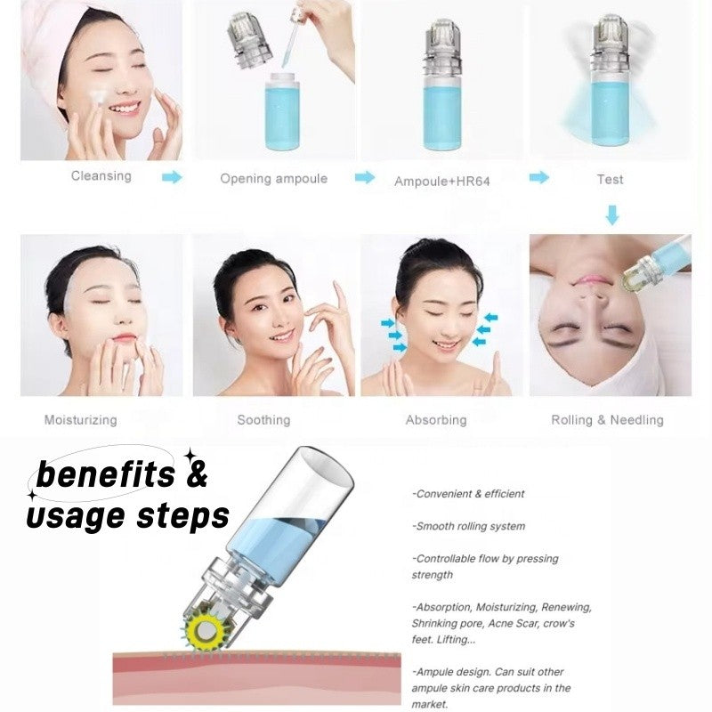 64 Pin Hydra Roller Microneedling Derma Roller with Bottle Skin Rejuvenation Anti Aging Facial Beauty Tool
