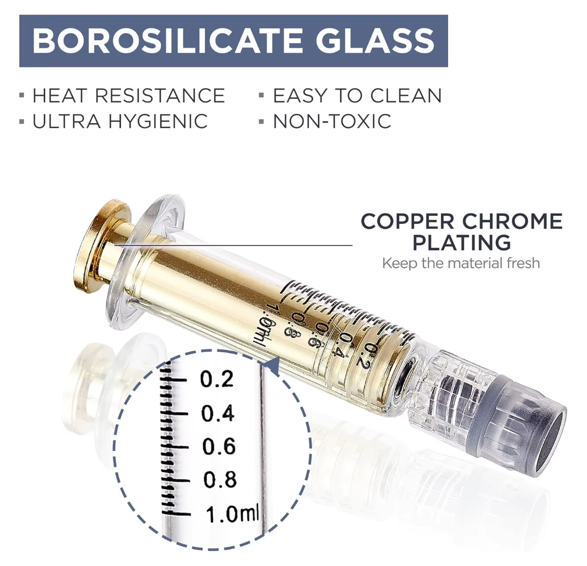 1ml Luer Lock Glass Syringe With Metal Plunger No Needle Liquid Dispenser For Essential Oil Cosmetic Gel Laboratory Sample Storage Tool (10 Pack)