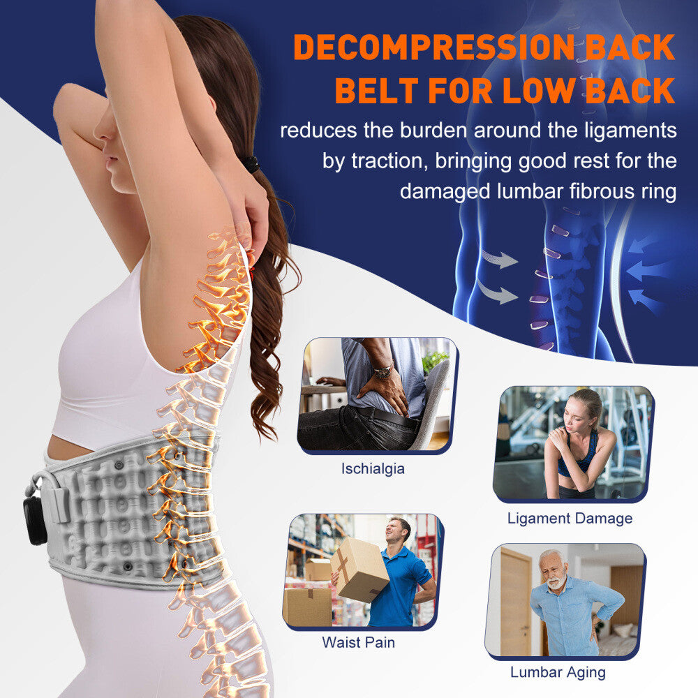 Rechargeable Decompression Back Belt Red Light Heating Massage for Braces Back Pain Lower Lumbar Therapy Waist Support