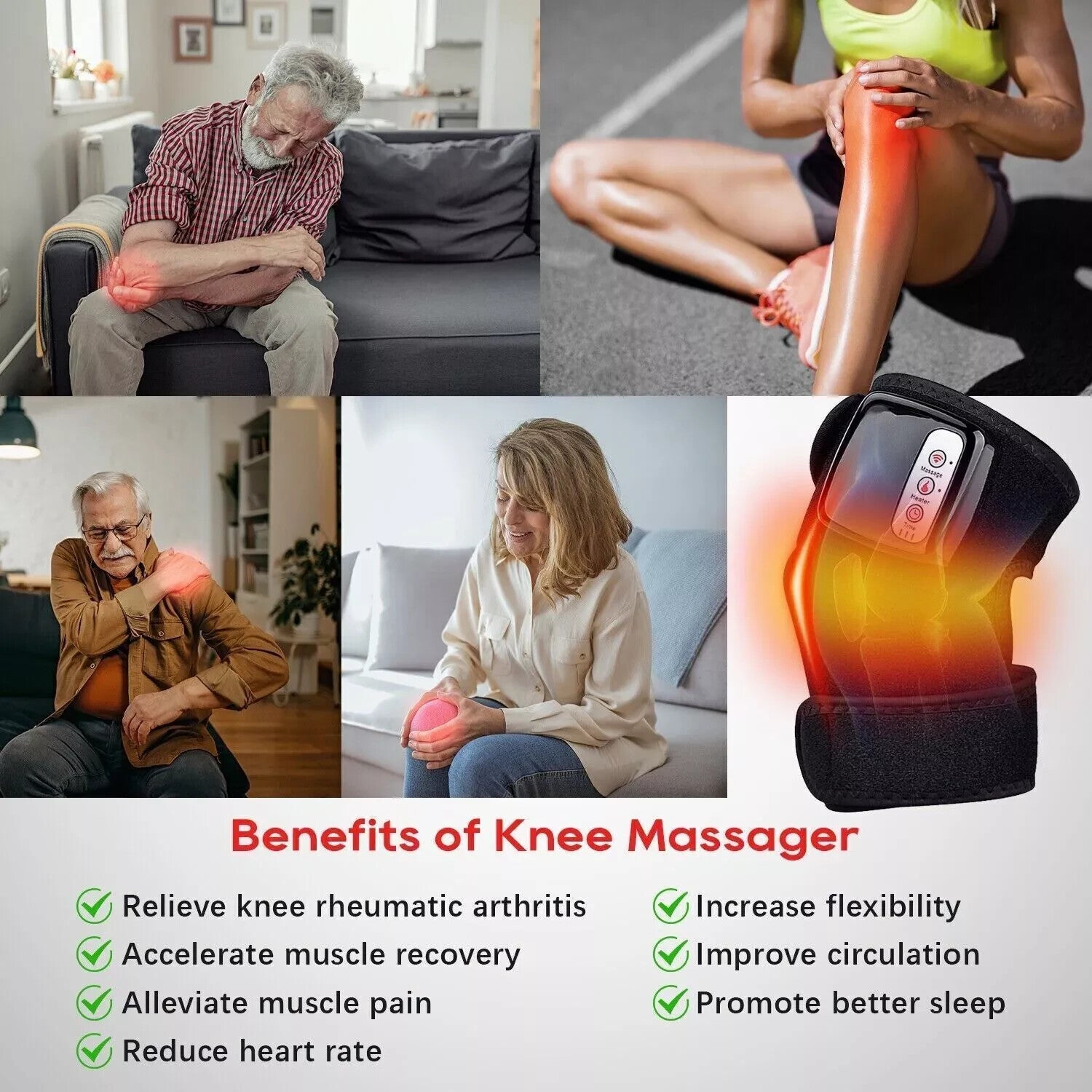 3 In 1 Knee Joint Physiotherapy Massager Pneumatic Air Compression Heating Vibration Leg Pain Relief Support Machine Home Use