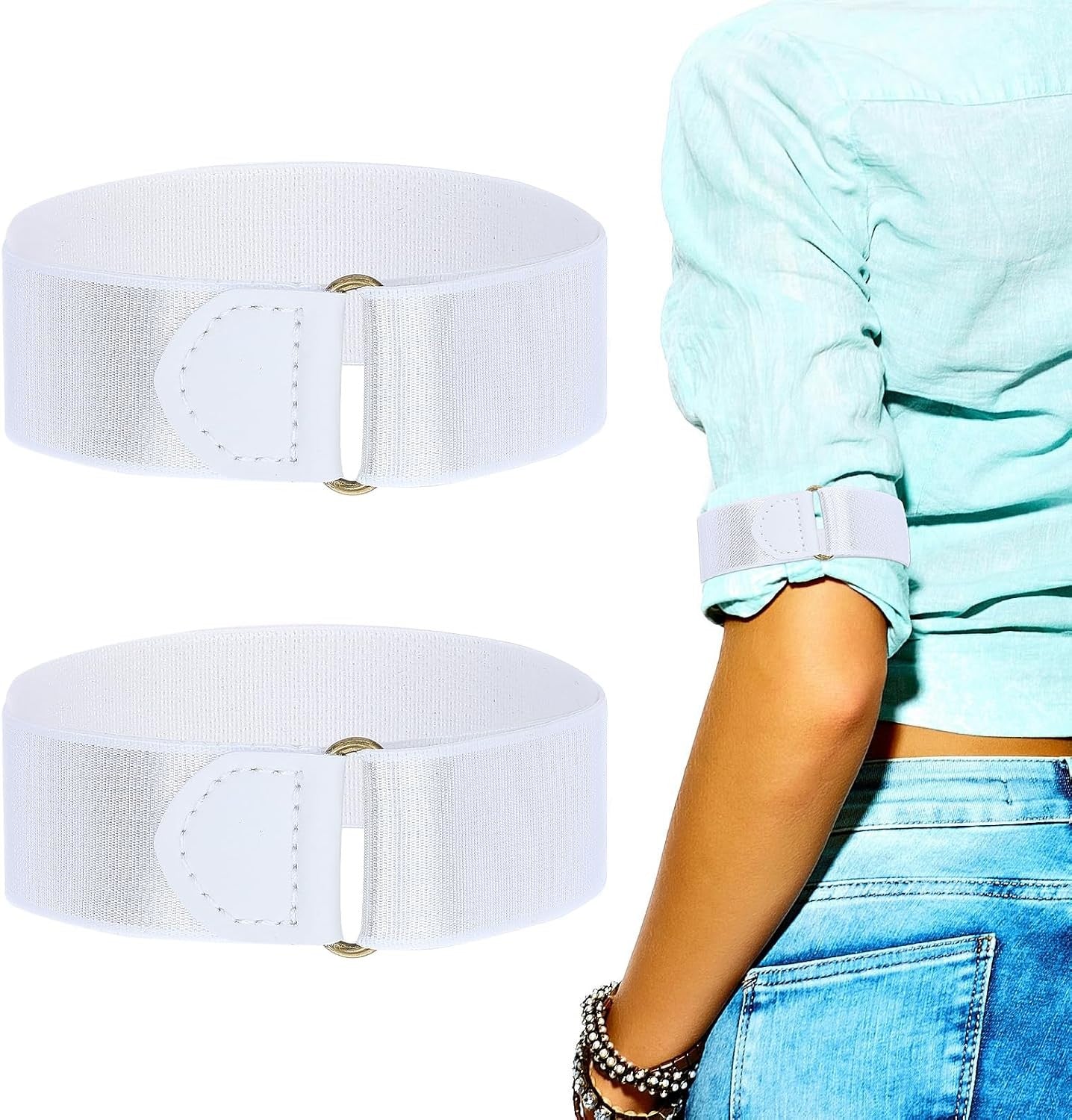 1 Pair Adjustable Elastic Shirt Sleeve Holder Strap Anti Slip Arm Band Cuff Fastener For Business Formal Dress Shirt Accessory