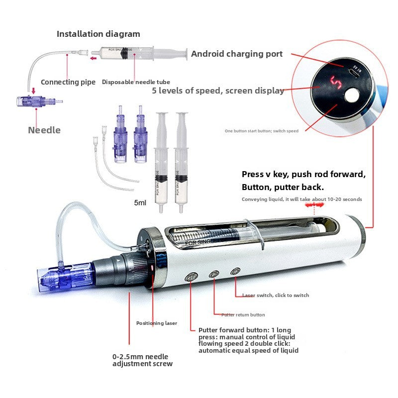 Auto Serum Feed Nano Microneedling Pen Electric Derma Pen Hydra Facial Skin Infusion Device for Home Salon Skin Beauty Treatment