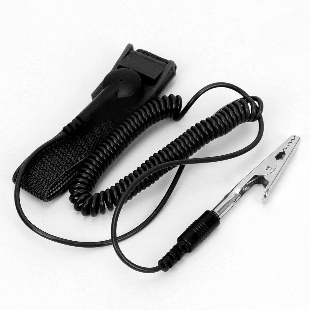 2PCS Adjustable Anti Static Wrist Strap with Coiled Cord Alligator Clip ESD Grounding Bracelet for Electronic Repair Work