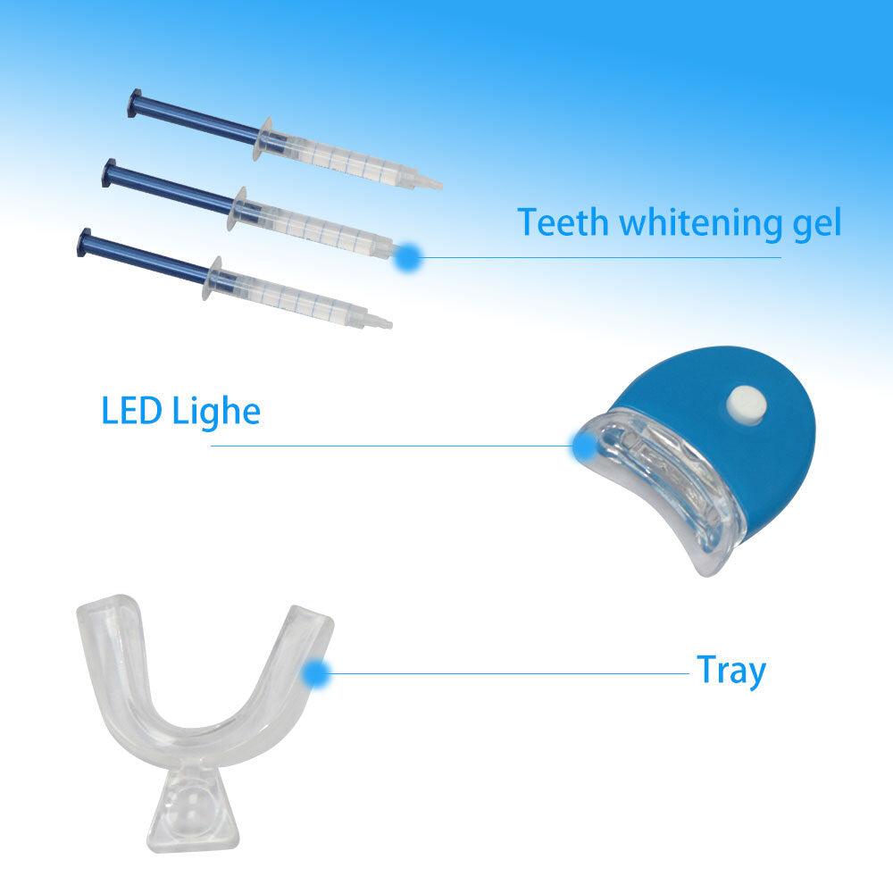 Home LED Teeth Whitening Kit with Mouth Trays & Bleaching Syringes, DIY Dental Bleaching System for Brightening Yellow Stained Teeth