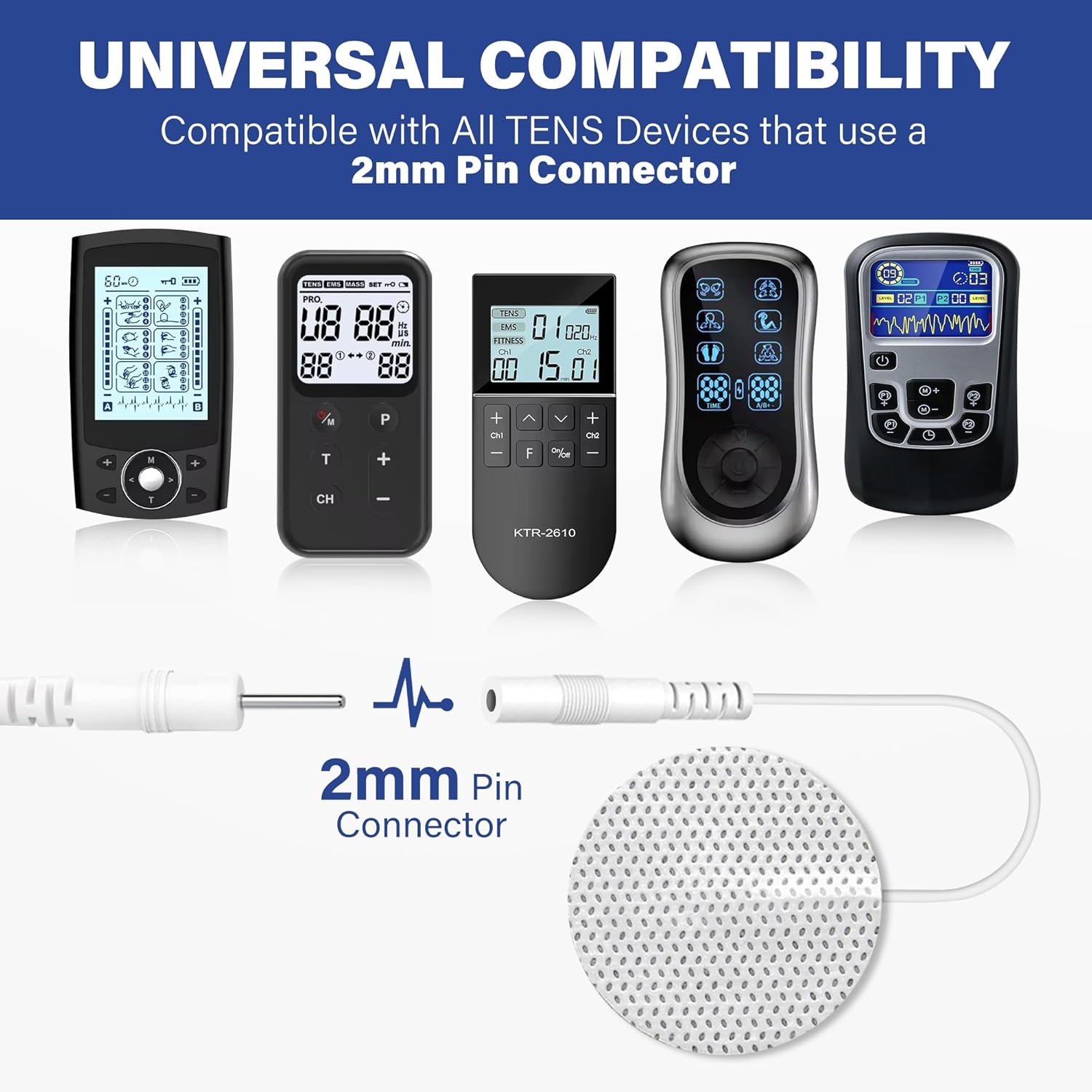 36X Replacement 1.25" 2mm Connector Round TENS Unit Electrode Pads Premium Adhesive Gel for EMS Muscle Stimulator