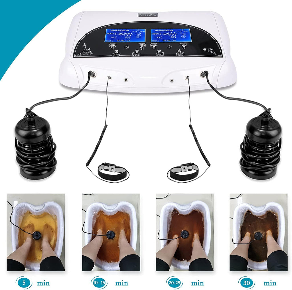 Dual Ionic Foot Bath Detox Machine with 2 Black Arrays and 2 Belts Foot Spa Cleanse Detoxification System for Two Person Home Use