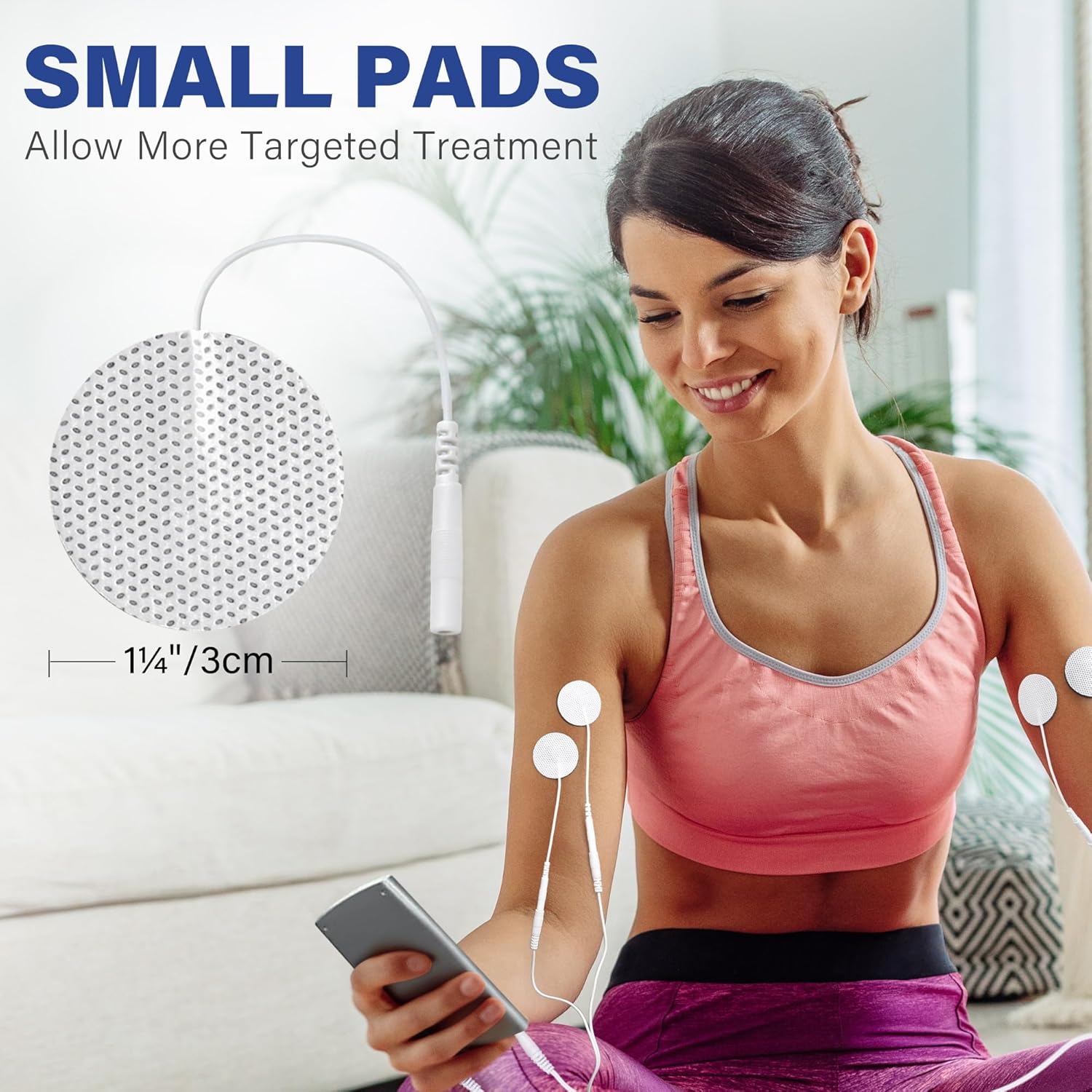 36X Replacement 1.25" 2mm Connector Round TENS Unit Electrode Pads Premium Adhesive Gel for EMS Muscle Stimulator