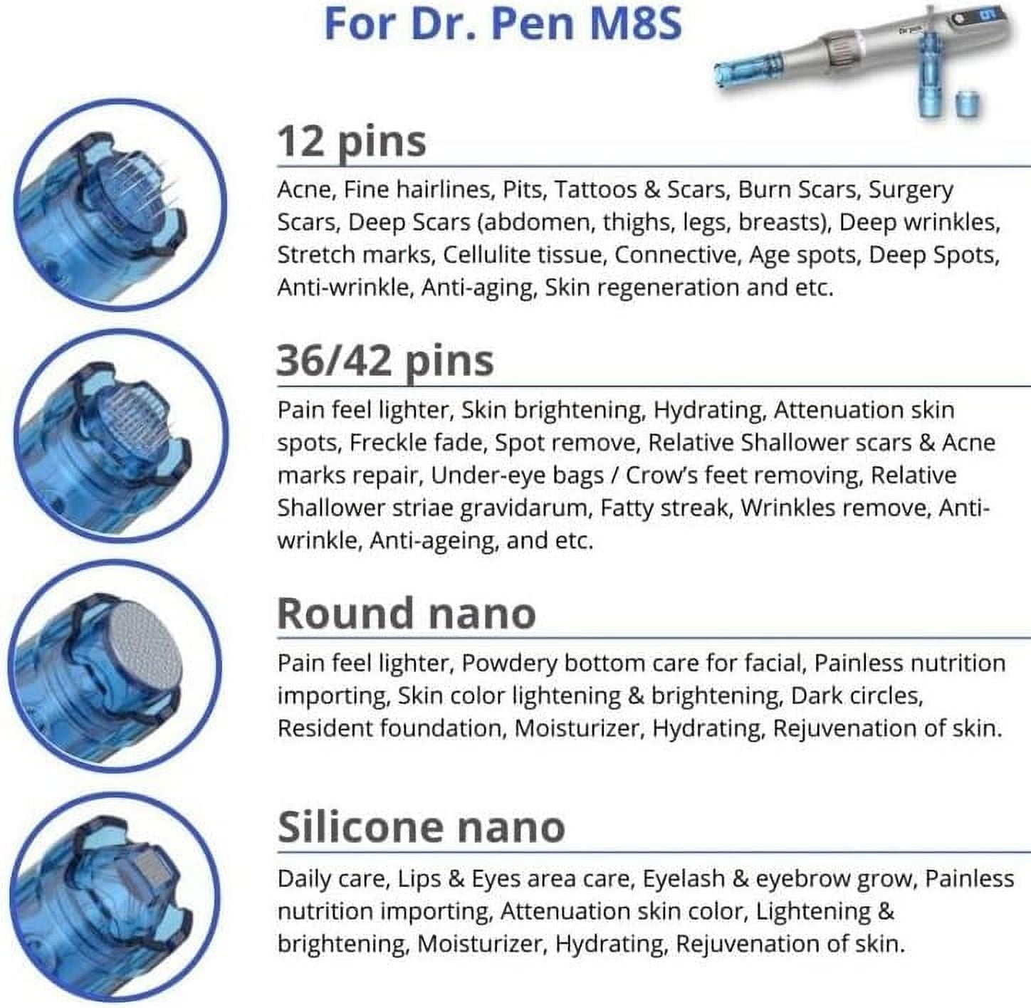Electric M8S Dermapen Pen, Wireless Tool Auto Pen Care Tool with Skin Care Cartridges Replacement