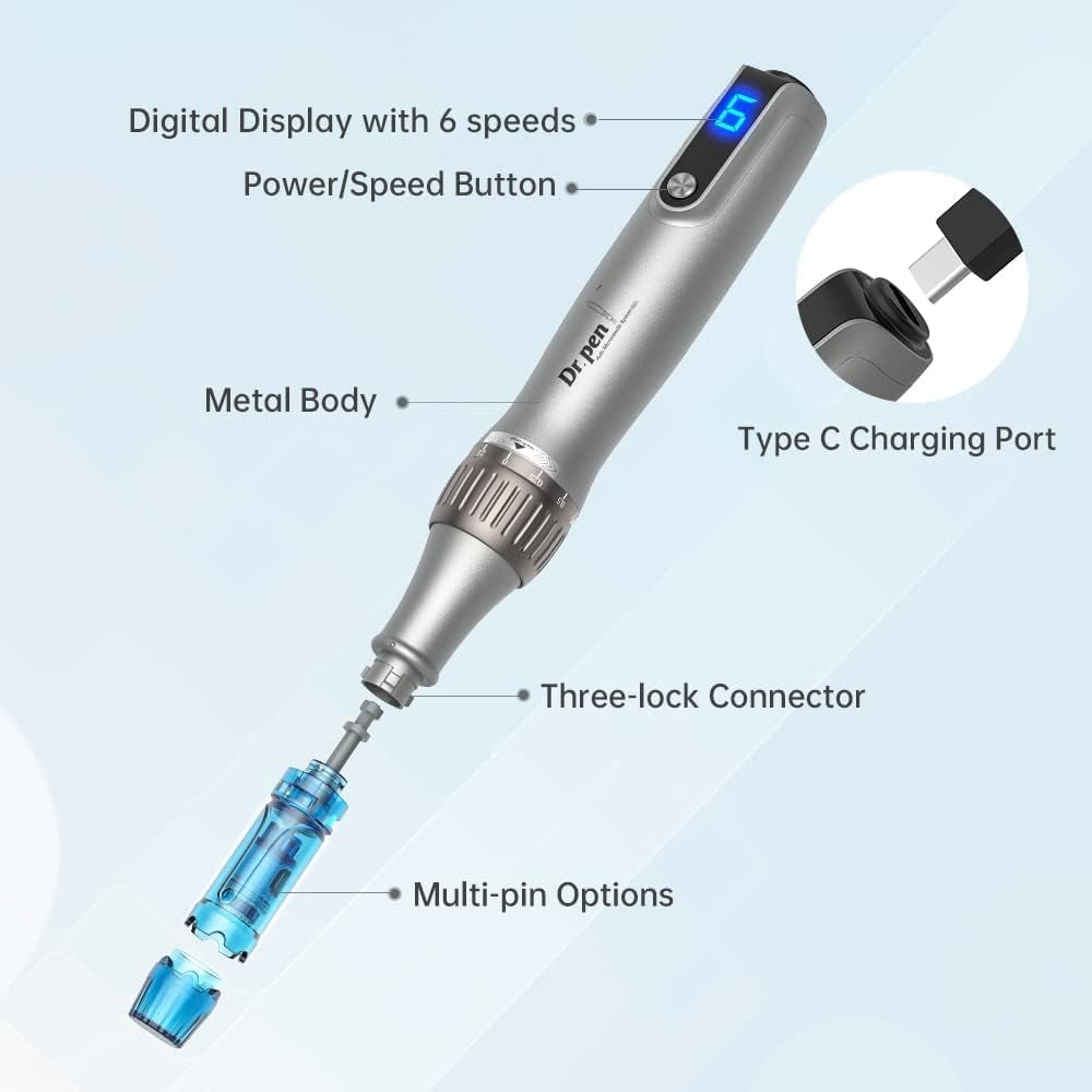 Electric M8S Dermapen Pen, Wireless Tool Auto Pen Care Tool with Skin Care Cartridges Replacement