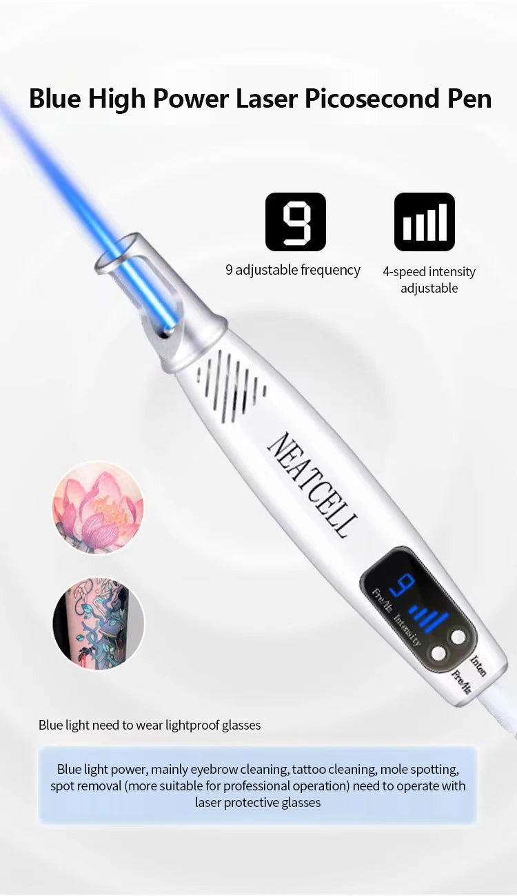 Handheld Red or Blue Pen Picosecond Spot Removal Pen Painless Eyebrow Washing Portable Tattoo Removal Skin Beauty for Home Use