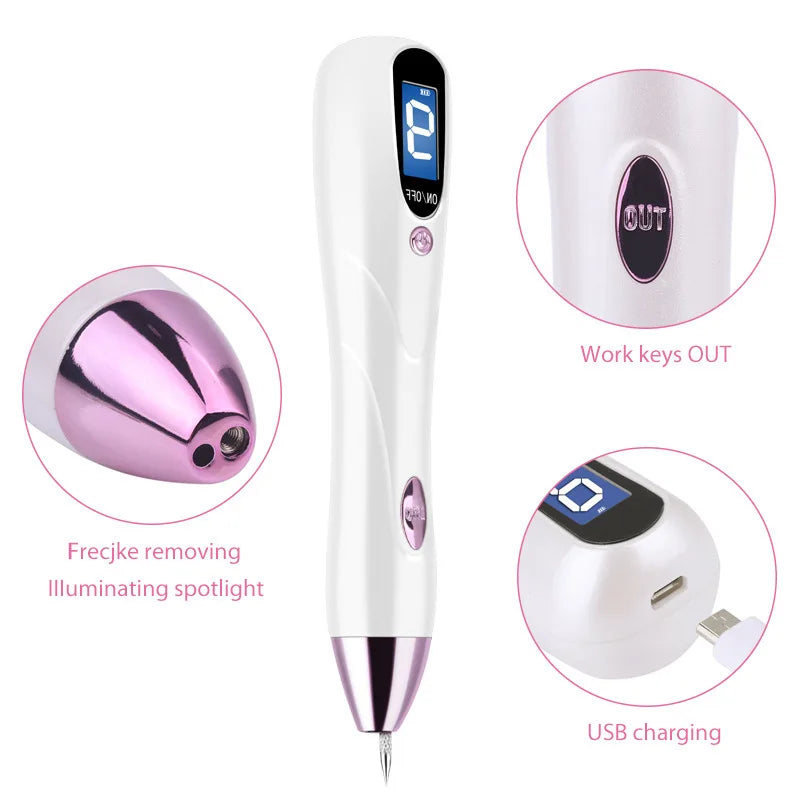 LCD Laser Skin Tag Freckle Wart Dot Mole Remove Pen Dark Spot Tattoo Removal USB Multi Function Beauty Equipment