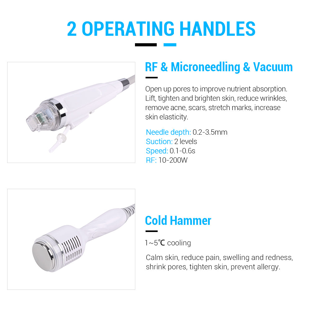 2 In 1 Fractional RF Microneedling Machine With Cold Hammer, Adjustable Depth RF Skin Tightening Device For Salon Wrinkle & Scar Removal