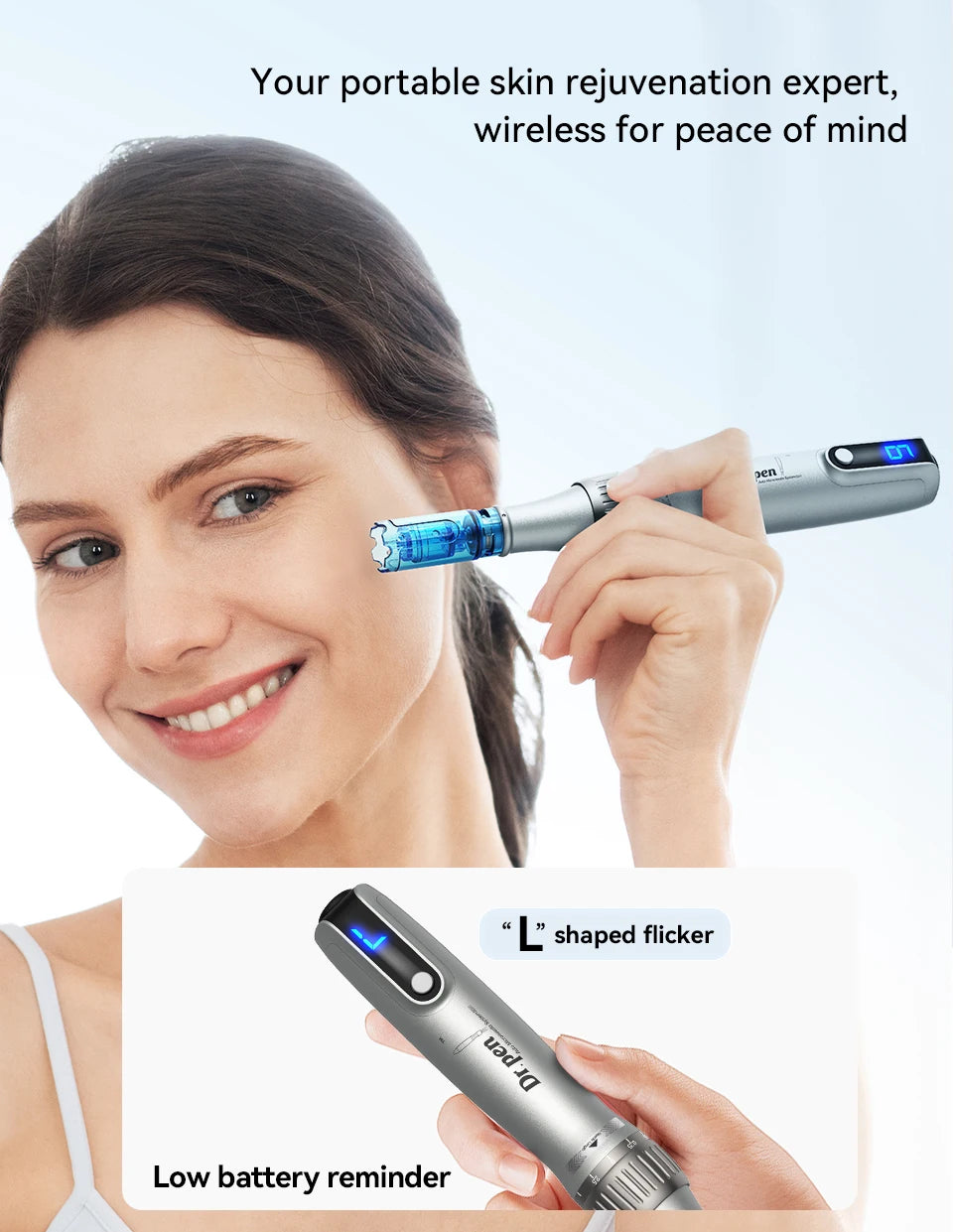 Electric M8S Dermapen Pen, Wireless Tool Auto Pen Care Tool with Skin Care Cartridges Replacement