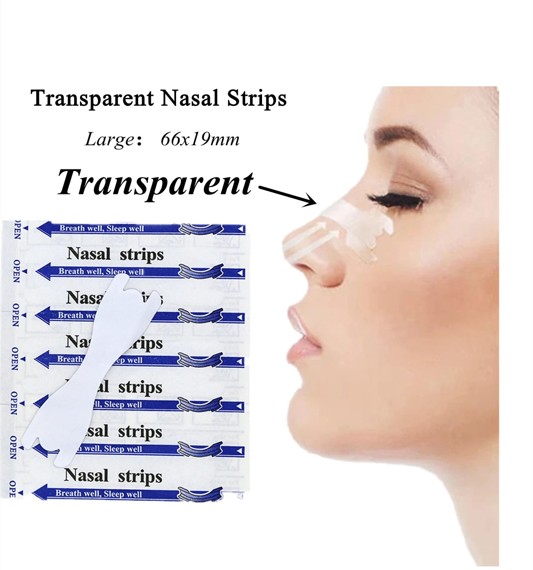 300pcs Transparent Nasal Strips Anti-Snoring Sticker Better Nose Breath Reduce Snoring Tool Health Care Stop Snoring Patch
