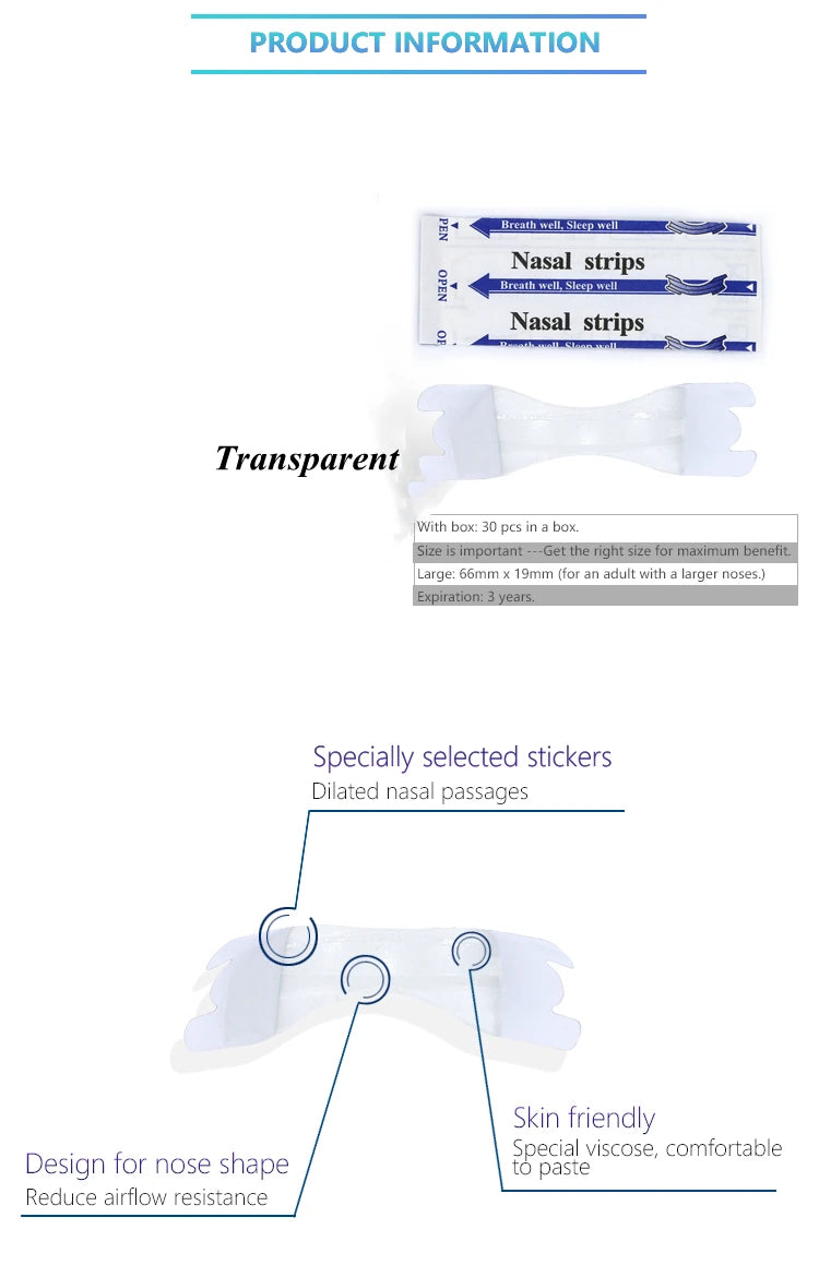300pcs Transparent Nasal Strips Anti-Snoring Sticker Better Nose Breath Reduce Snoring Tool Health Care Stop Snoring Patch