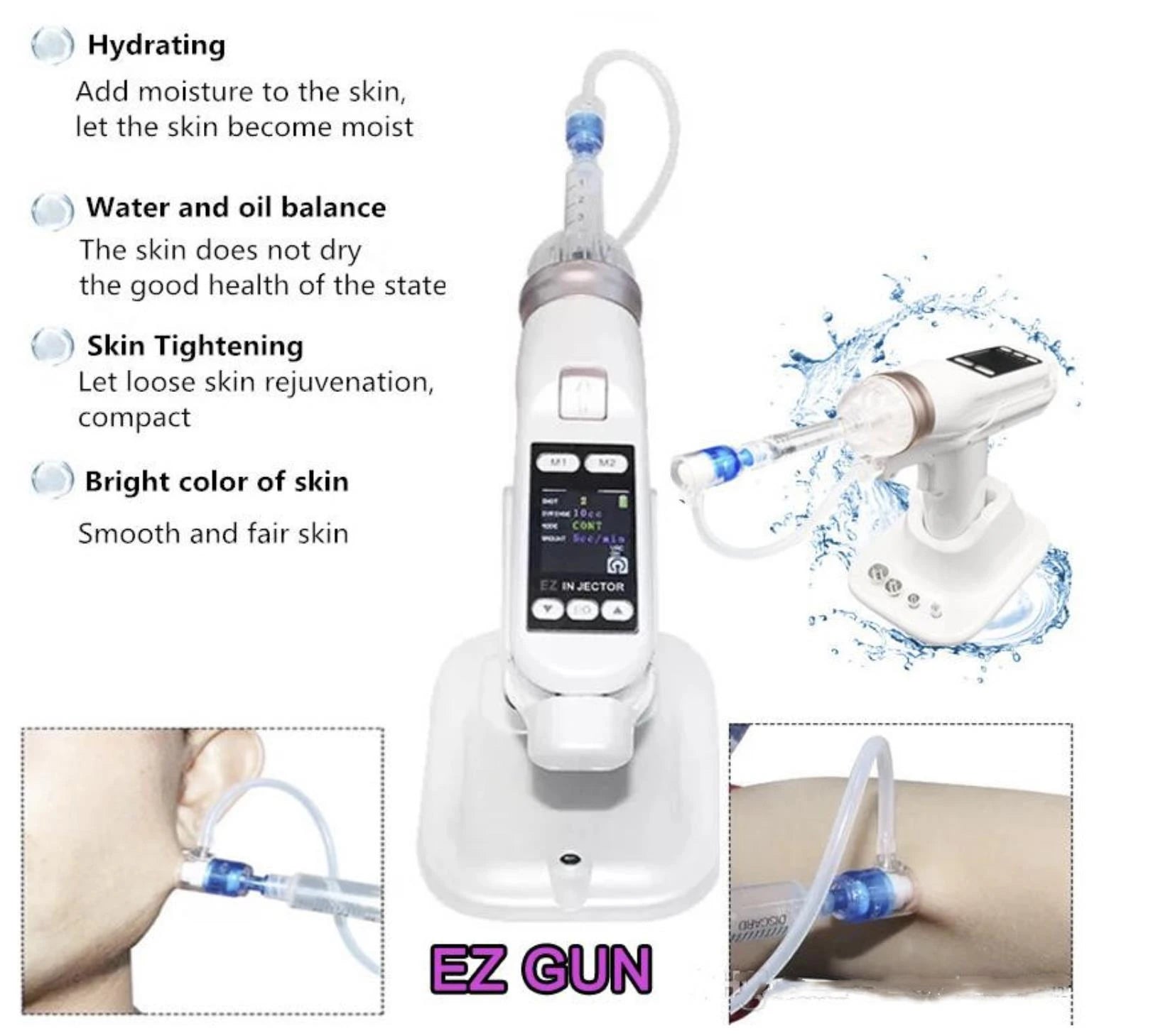 White EZ Non-invasive Hydrating Water Light Meter for Home Use, Portable Water Light Needle, No Leakage Beauty Instrument