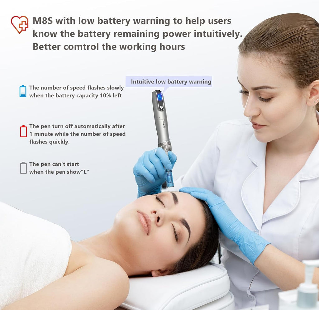 Electric M8S Dermapen Pen, Wireless Tool Auto Pen Care Tool with Skin Care Cartridges Replacement