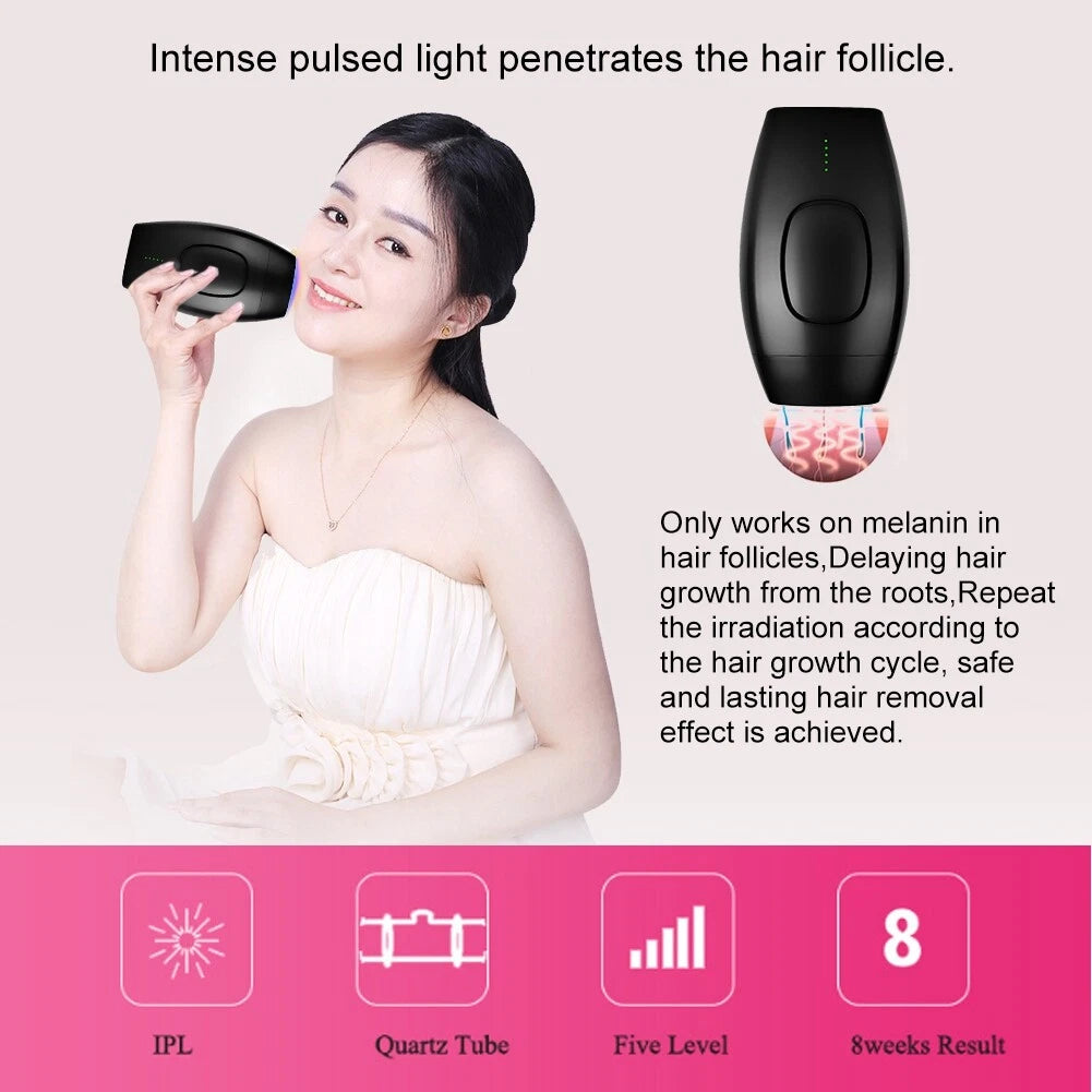 Mini Black IPL Laser Hair Removal Device 600,000 Flashes Painless Whole Body Portable At Home Hair Epilator Machine