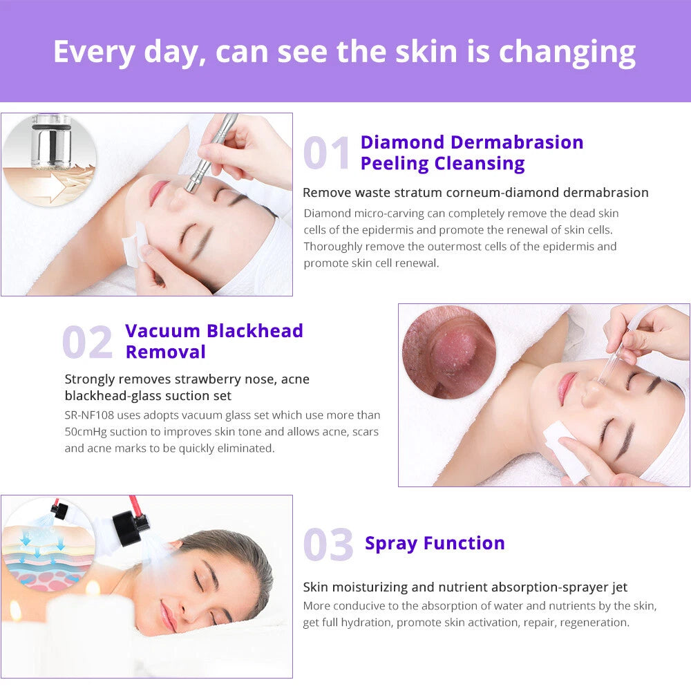 3 in 1 Diamond Dermabrasion Machine Professional Facial Skin Peeling Vacuum Suction Water Spray Microdermabrasion Beauty Equipment
