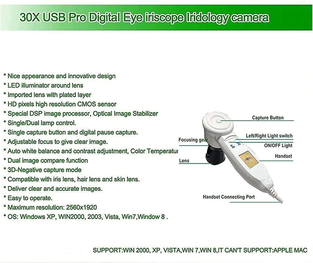 Iridology Camera Chart 5 MP HD 30X Iriscope 9809 Iris CCD Analysis V 3.31 Digital Iriscope Analyzer Iridology Appliance