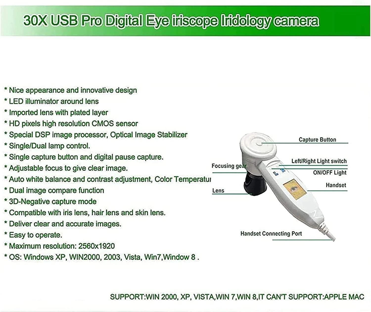 Iridology Camera Chart 5 MP HD 30X Iriscope 9809 Iris CCD Analysis V 3.31 Digital Iriscope Analyzer Iridology Appliance