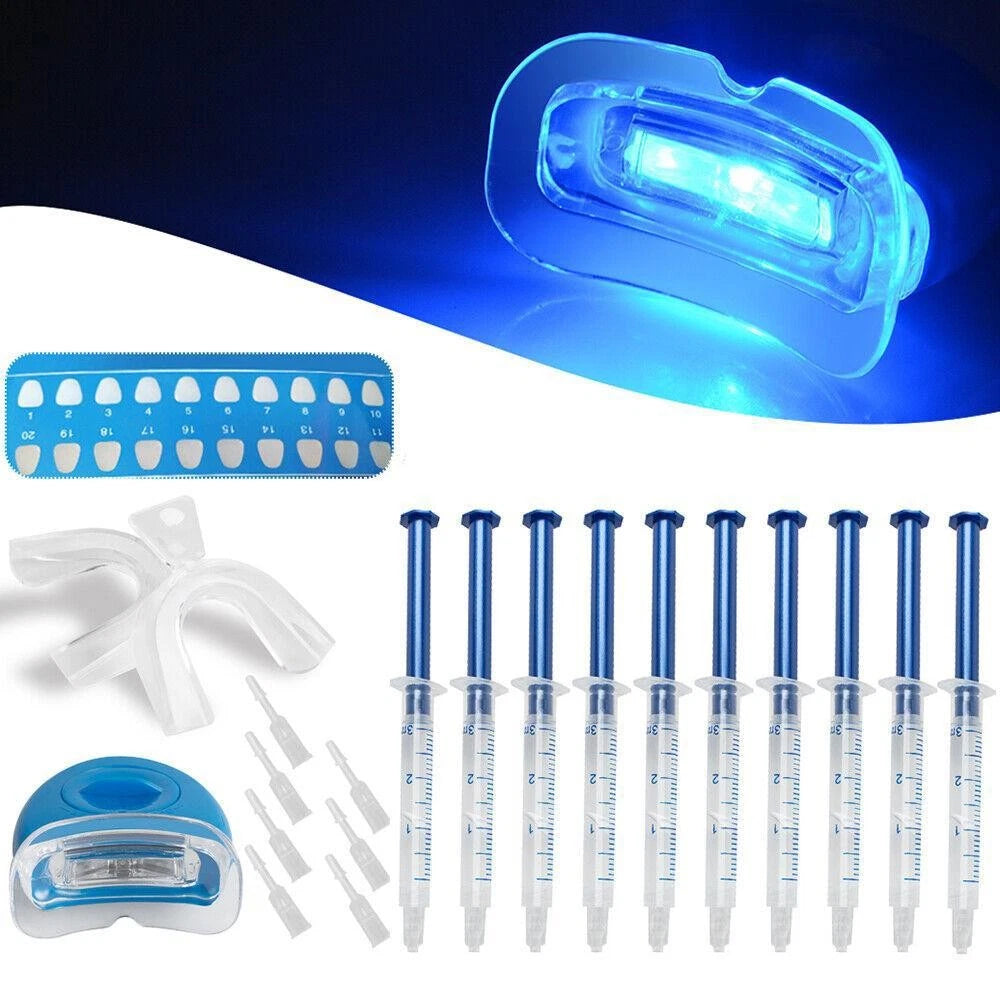 Home LED Teeth Whitening Kit with Mouth Trays & Bleaching Syringes, DIY Dental Bleaching System for Brightening Yellow Stained Teeth