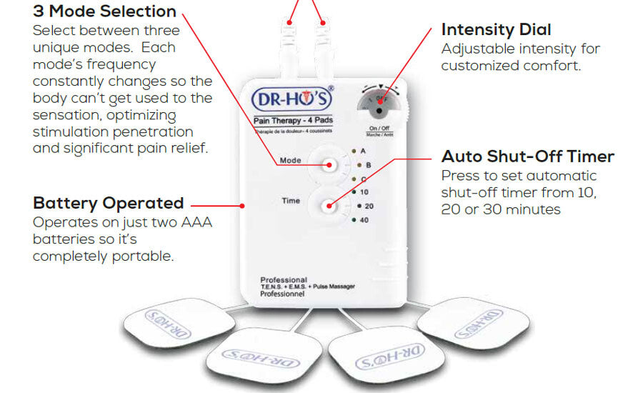 Dr Ho's PTS-II 4-Pad Essential Package TENS Unit and EMS Muscle Stimulator with AMP Technology Pain Relief Massager