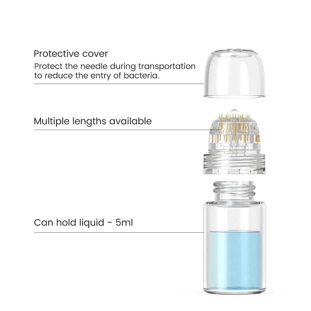 Hydra 20 Pins Gold Titanium Derma Stamp With 5ml Glass Bottle Skin Therapy Auto Serum Infusion System Home Use