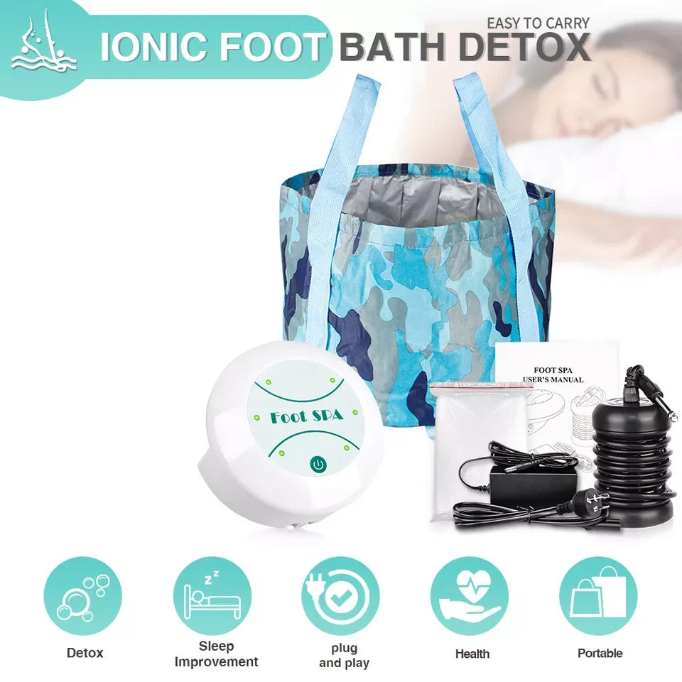 Ionic Foot Bath Detox Cleanse Machine with Foldable 12L Feet Tub Salon Spa Club and 10pcs Foot Bath Bags