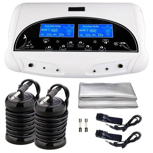 Dual Ionic Foot Bath Detox Machine with 2 Black Arrays and 2 Belts Foot Spa Cleanse Detoxification System for Two Person Home Use