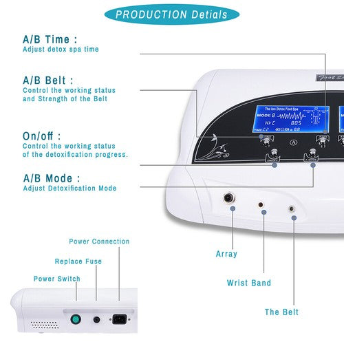 Dual Ionic Foot Bath Detox Machine with 2 Black Arrays and 2 Belts Foot Spa Cleanse Detoxification System for Two Person Home Use
